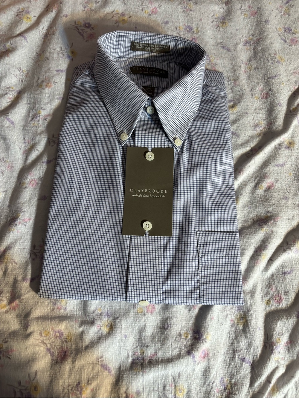 CLAYBROOKE Men's Navy and White Micro-Check Dress Shirt NWT